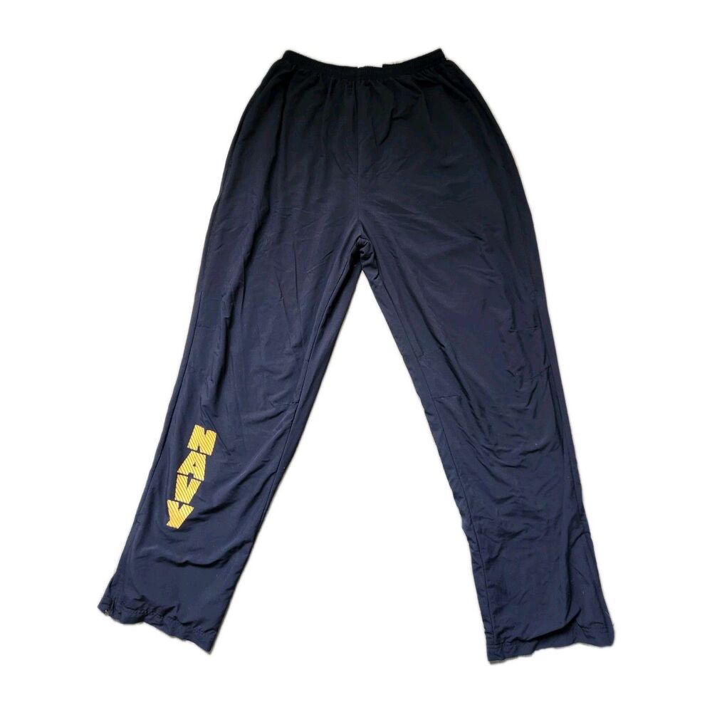 US Navy Running Suit Pants M R Navy Blue Windbreaker Track Pants Military PT EUC